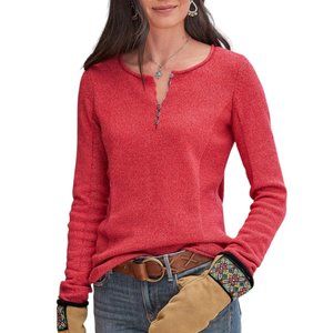 Sundance Homestead Henley Sweater PM Petite M Silk Cotton Button Long Sleeve Top
